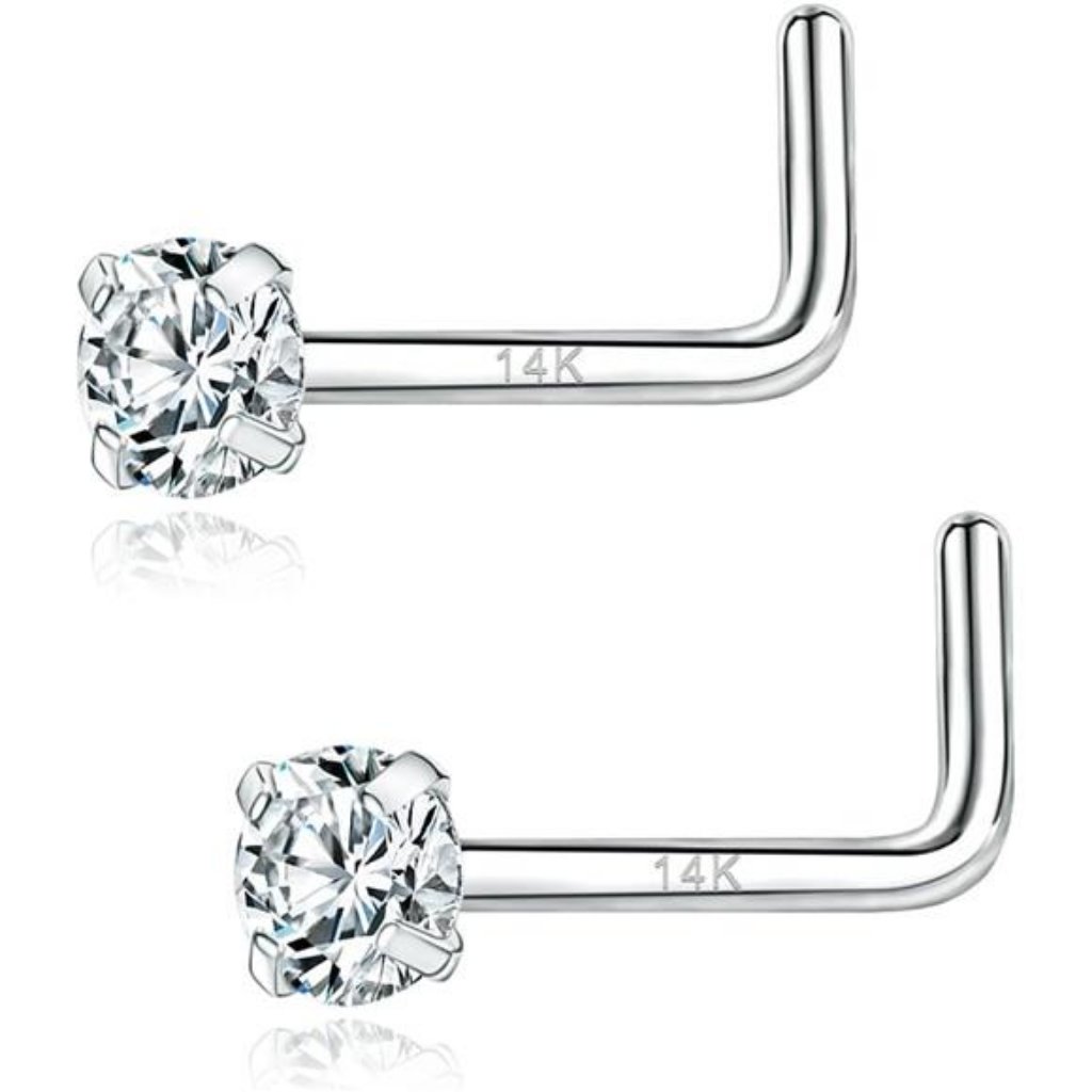 20g 14k Real Gold Nose Rings Cz Simulated Diamond Nose Studs